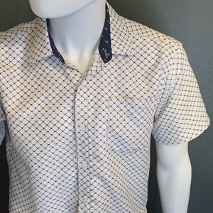 Men’s Planet B Stylish White and Black Geometric  Medium Dress Shirt